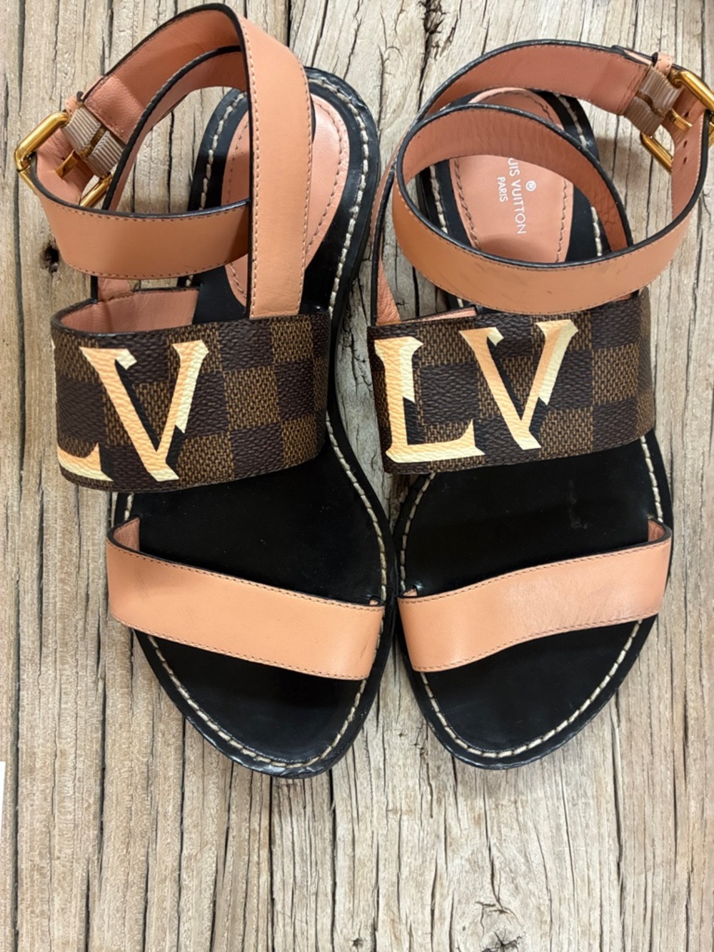 Louis Vuitton Brown and Tan Damier LV Ankle Strap Sandals size 37 - Picture 3 of 8